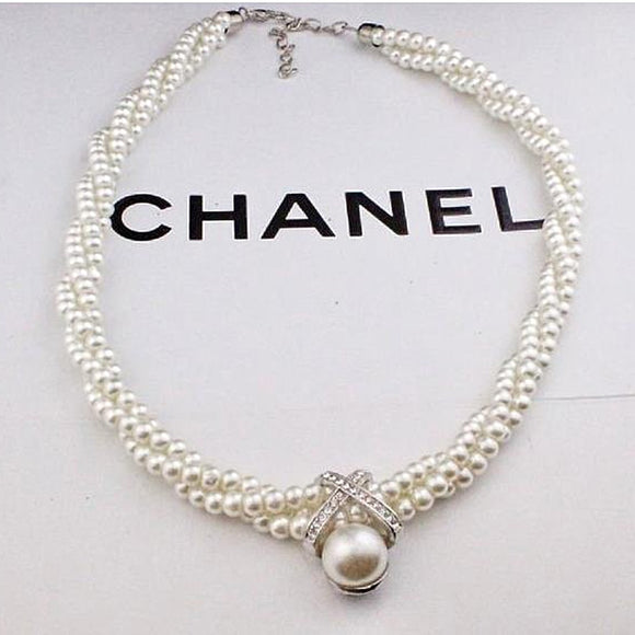 Multilayer Beads Chain Romantic Choker Necklace Simulated Pearl Necklace