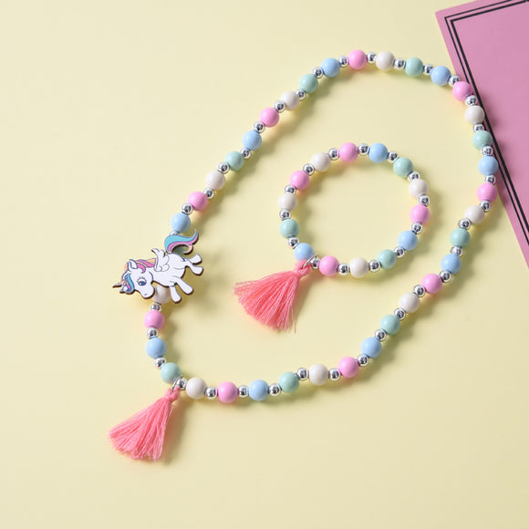 Cute Unicorn Cartoon Flower Children's sweater necklace bracelet